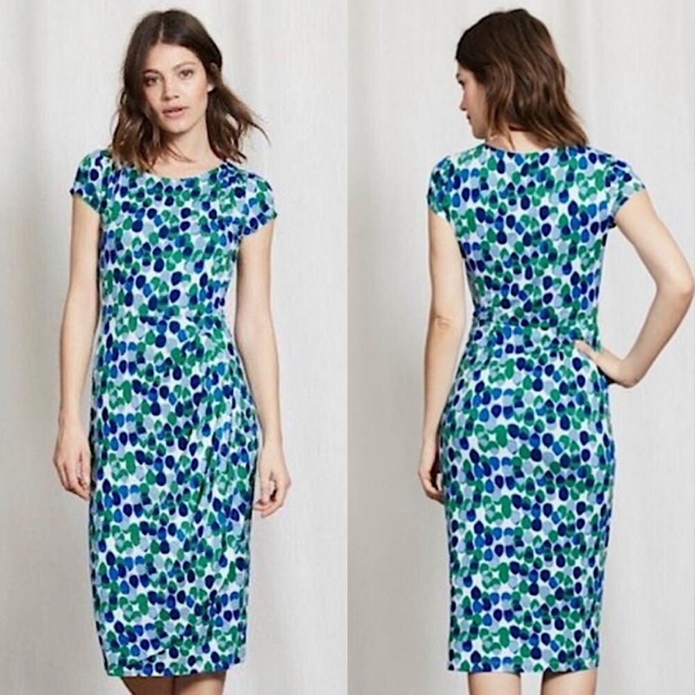 Boden Bella Dress Womens UK 8/US 4 R Stretch Jersey Knit Faux Wrap Midi Sheath